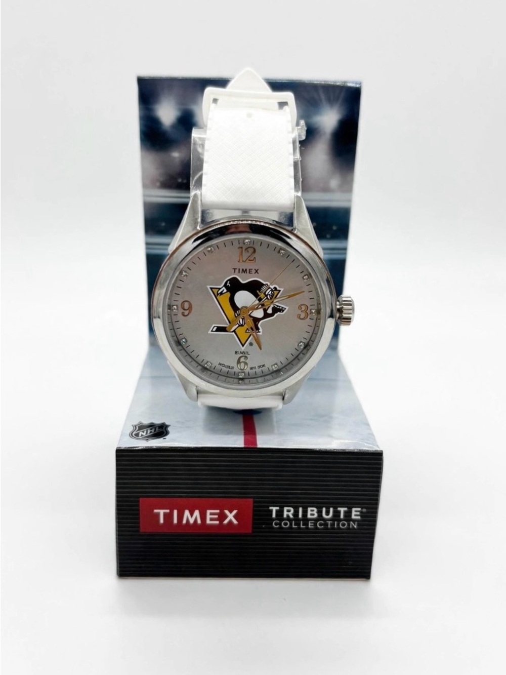 Timex Men's White Strap Watch with Pittsburgh Penguins Dial
